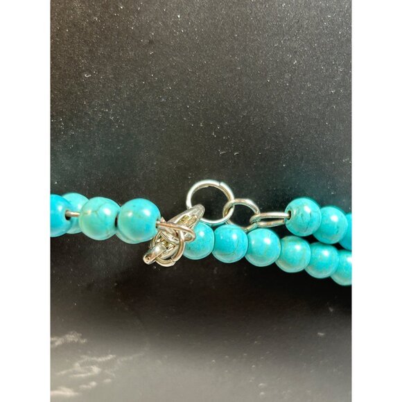 VTG Turquoise Blue Chocker Style Beaded Necklace Flowers Multi Strand Costume - Picture 4 of 8